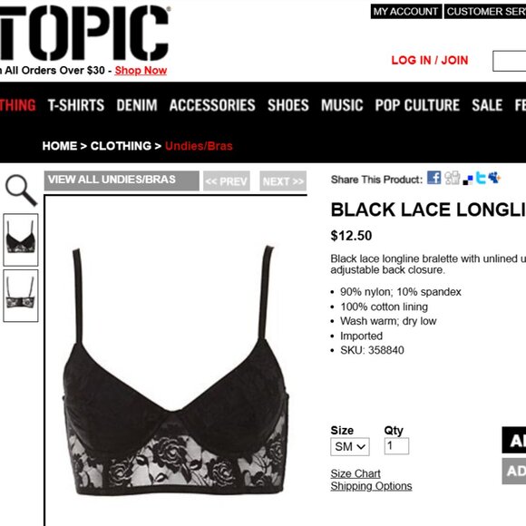 ISO: Hot Topic Black Floral Lace Longline Bralette in Size S (or XS or M) - Picture 1 of 4